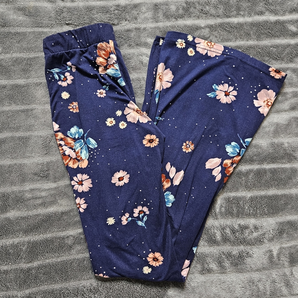 High Waisted Blue Floral Flare Pants